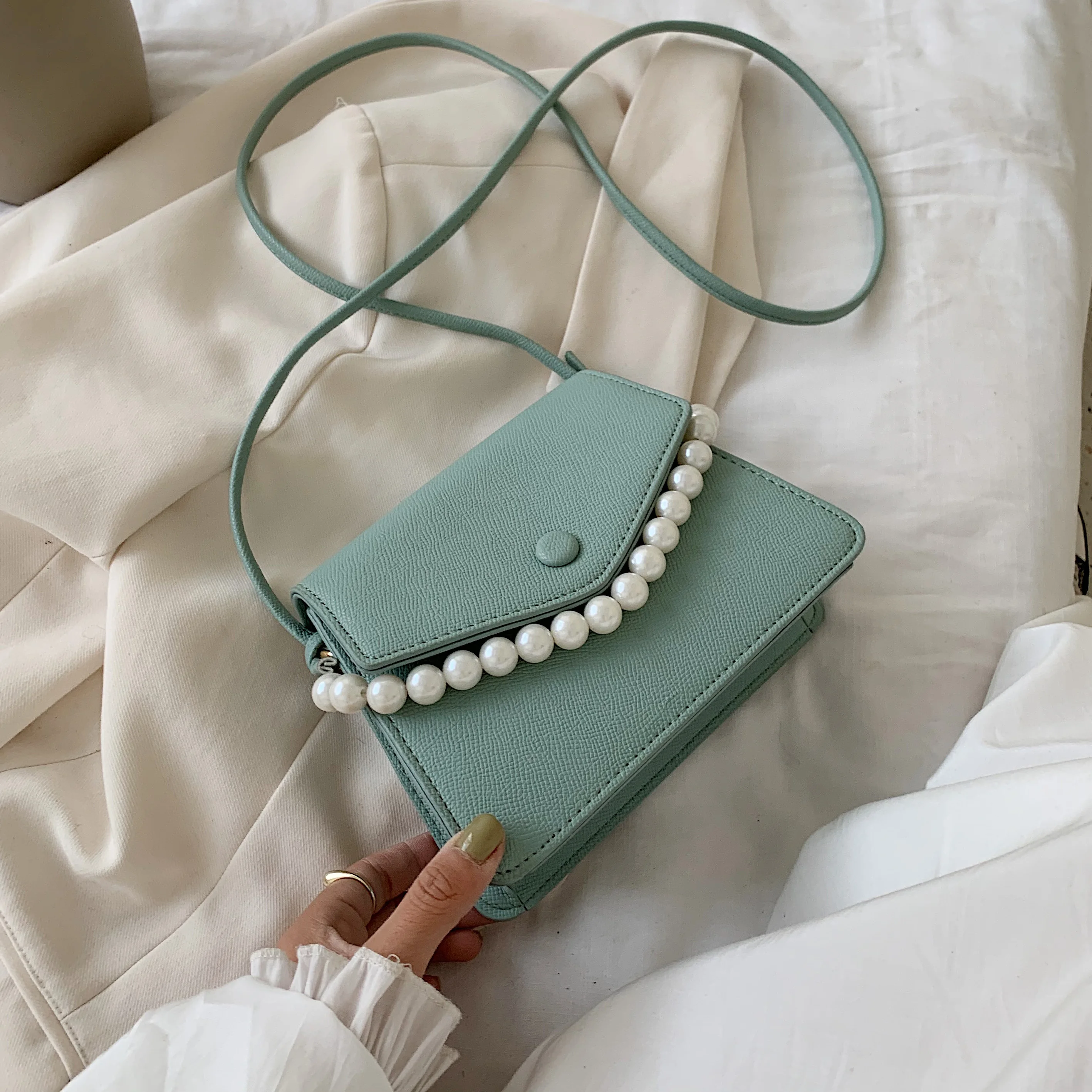 

Pearl Design PU Leather Crossbody Bags for Women 2020 Mini Shoulder Messenger Bag Female Fashion Handbags and Purses