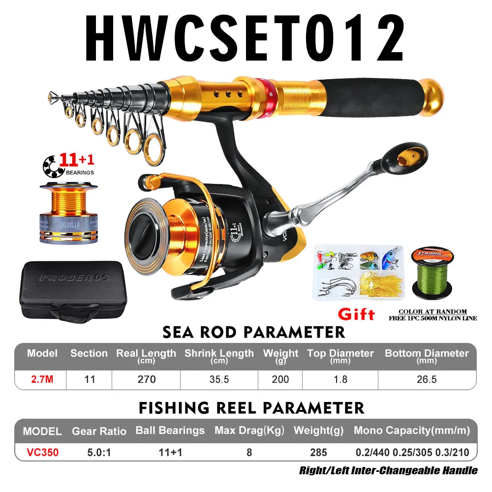

New Telescopic Fishing Rod Reel Combo Full Kit Spinning Reel Gear Pole Set with 100M Line Lures Hooks Bag Fishing Accessories