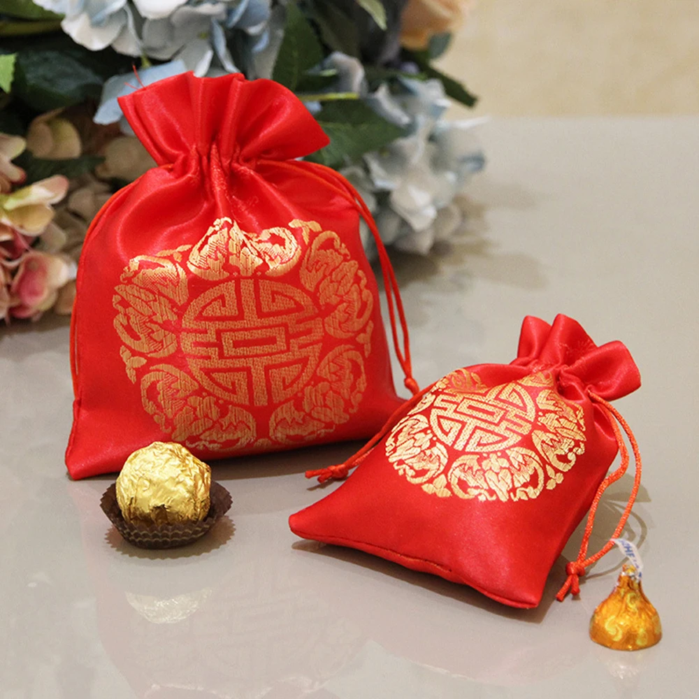 

2pcs New Year Blessing Bag Red Peace Blessing Bag Wedding Candy Bag Word Packaging Bag Gift Bag Drawstring Pocket Party Supply
