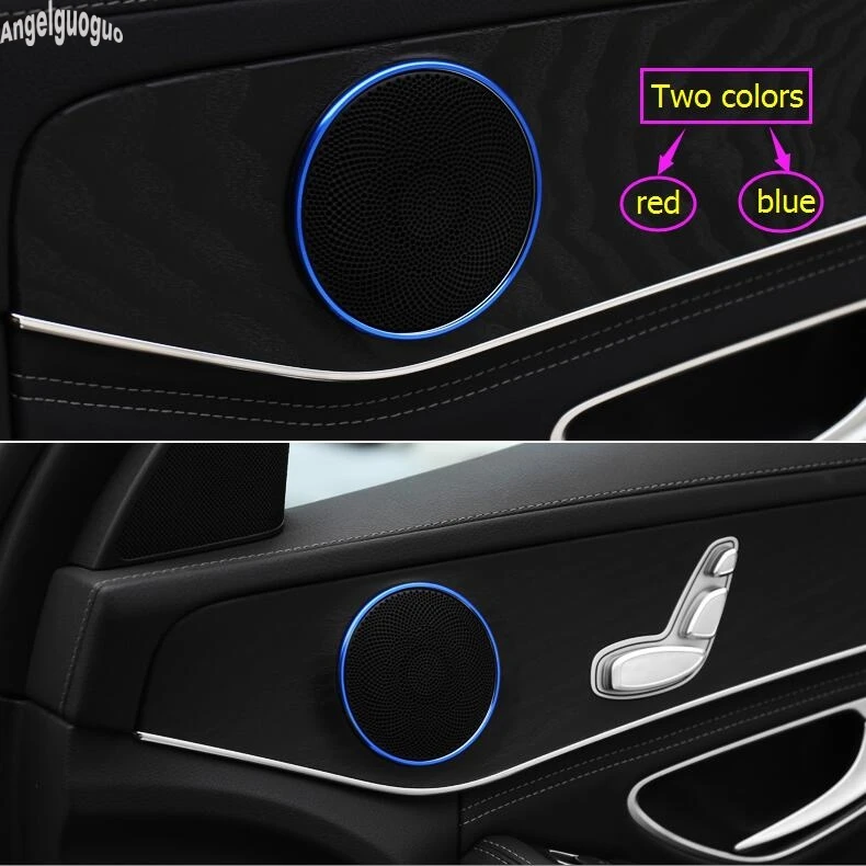 4pcs Red/Blue Aluminium alloy Car Audio Horn Door Loudspeaker Trim Ring Cover For Mercedes Benz C E Class W213 W205 GLC 2016-20