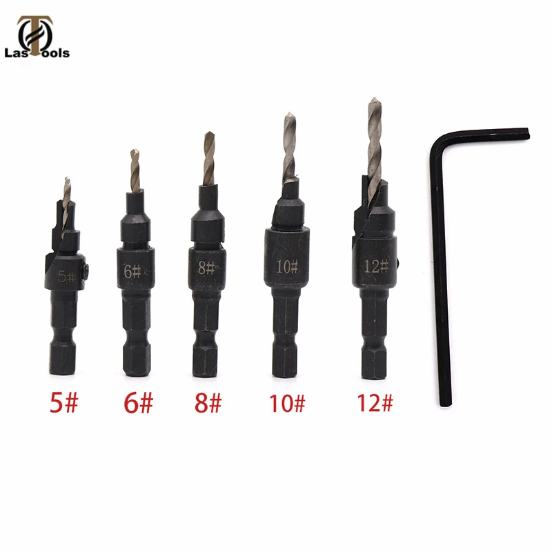 5 шт. сверло для зенковки деревообрабатывающее сверло набор сверл базовые отверстия для винтовых размеров#5#6#8#10#12