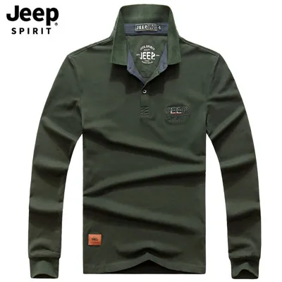 JEEP SPIRIT бренд поло осеннее рубашка мужская с длинным рукавом отложной воротник Повседневная Хлопковая мужская рубашка поло camisas рубашка поло HOMBRE - Цвет: Армейский зеленый