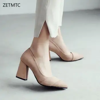 

pumps luxury shoes women designers Square heel Pointed Toe women shoes Office & Career Slip-On high heel 7.5cm fashion shoes