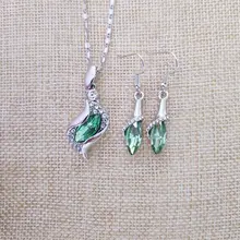 925 пробы, серебряное ожерелье, серьги, женская серебряная цепочка, фруктовый зеленый кристалл, ювелирное изделие, для свадьбы/помолвки, хорошее ювелирное изделие