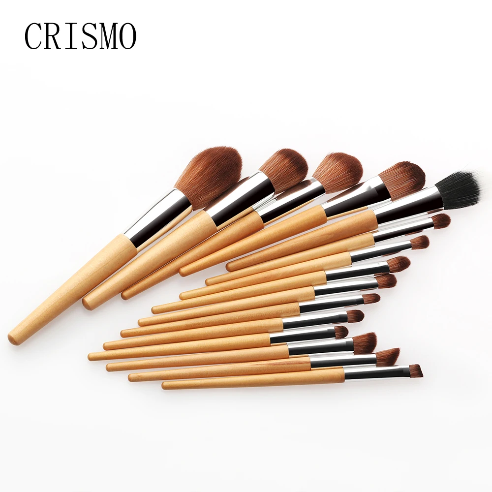 CRISMO 15pcs Wooden Makeup Brushes Set Flame Brush Eye Shadow Foundation Cosmetic Powder Blending Make Up 5