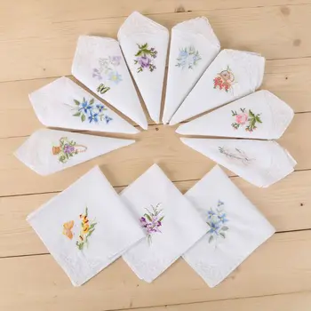 

Women Basic White Square Handkerchief Floral Embroidered Pocket Hanky Butterfly Lace Cotton Baby Bibs Portable Towel Napkin