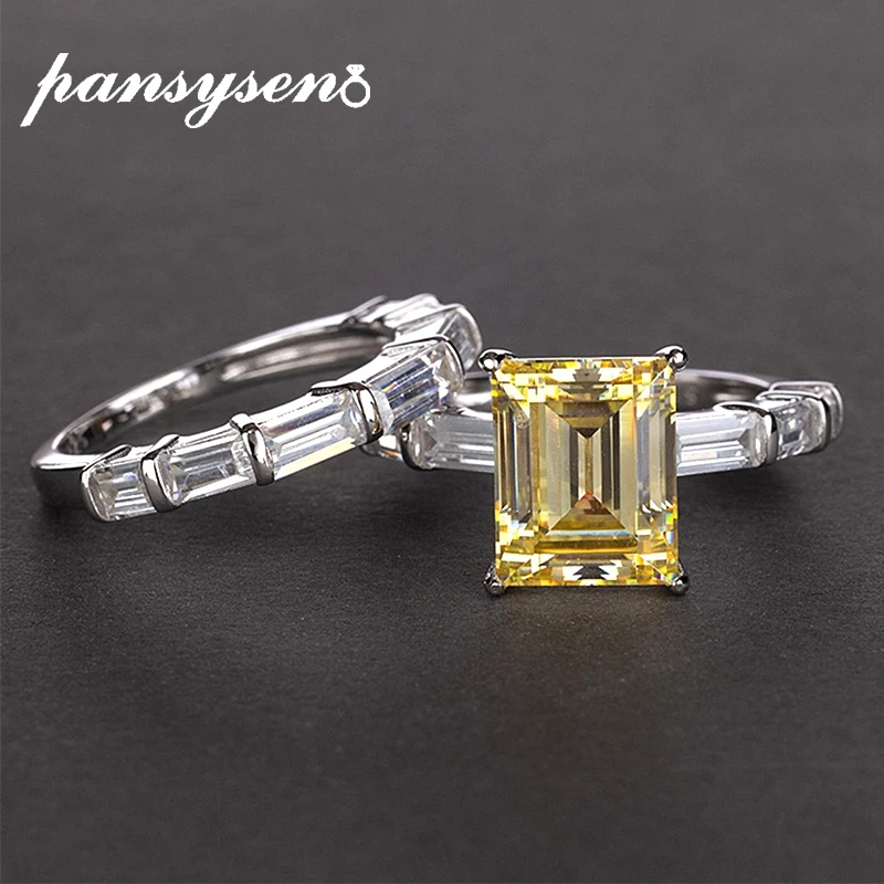 Anéis de Prata para as Mulheres Conjuntos de Casamento Pansysen Real Design Original Duplo Empilhável Moda Jóias Anel Acessórios 925