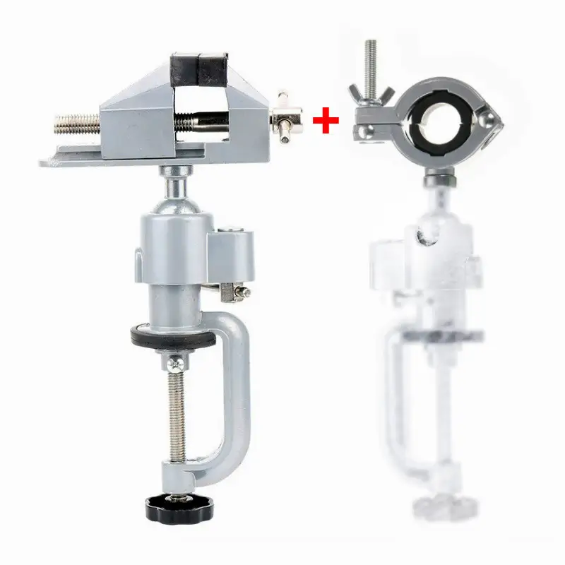 New 2-In-1 360 Degree Rotating Table Vise Multifunctional Aluminium Alloy Swivel Bench Clamp Electric Drill Stand Rotating Tool image 4