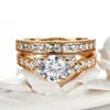Conjunto de anillos de plata 925 para mujer, con certificado 100%, conjunto de anillos de oro puro de Circonia Natural de 2,0 CT, conjunto de anillos de boda para novia ► Foto 2/6