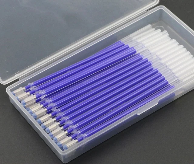 40pcs Heat Erasable Pen High Temperature Disappearing Fabric Marker Refills with Storage Box Fabric Craft Tailoring Accessories 40pcs Blue with box