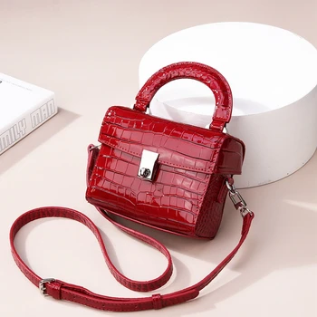 

Fashion Crocodile Pattern Box Bag Genuine Leather Women Tote Bag\Handbag Cowhide Female Shoulder Crossbody Bag Designer Mini Bag
