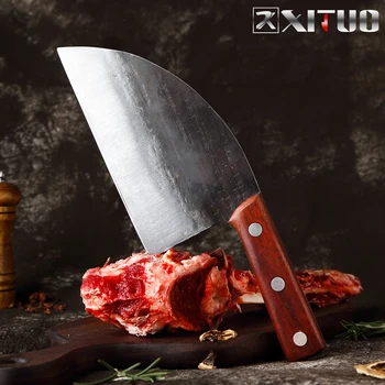 

Handmade Forged Chef Kitchen Knife Sharp Cleaver High Carbon Steel Broad Butcher Knives Chopper Slip Resistant Rosewood Handle