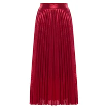 Серебристые, золотистые, красные юбки макси, женские шикарные юбки средней длины, Зимние Модные плиссированные юбки с эластичной резинкой на талии, вечерние юбки