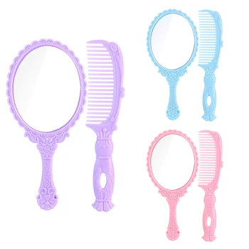 

Vintage Mirror Comb Set Hand Held Makeup For Women Portable 1 Set 18.5cm*4cm