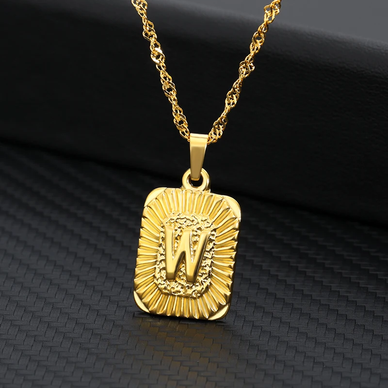 A-Z квадратное ожерелье с буквами, нержавеющая сталь, золотой цвет, начальная подвеска, цепь для мужчин и женщин, буквы английского алфавита, ювелирные изделия, подарки - Окраска металла: W