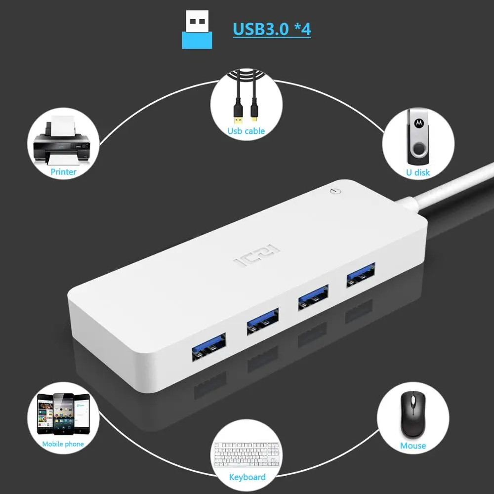 ICZI ведущий usb-концентратор USB 3,0 до 4 USB 3,0+ 2 USB порт питания адаптер для ПК ноутбук поверхность Pro конвертер ЕС/JP/разъем блока питания для Великобритании