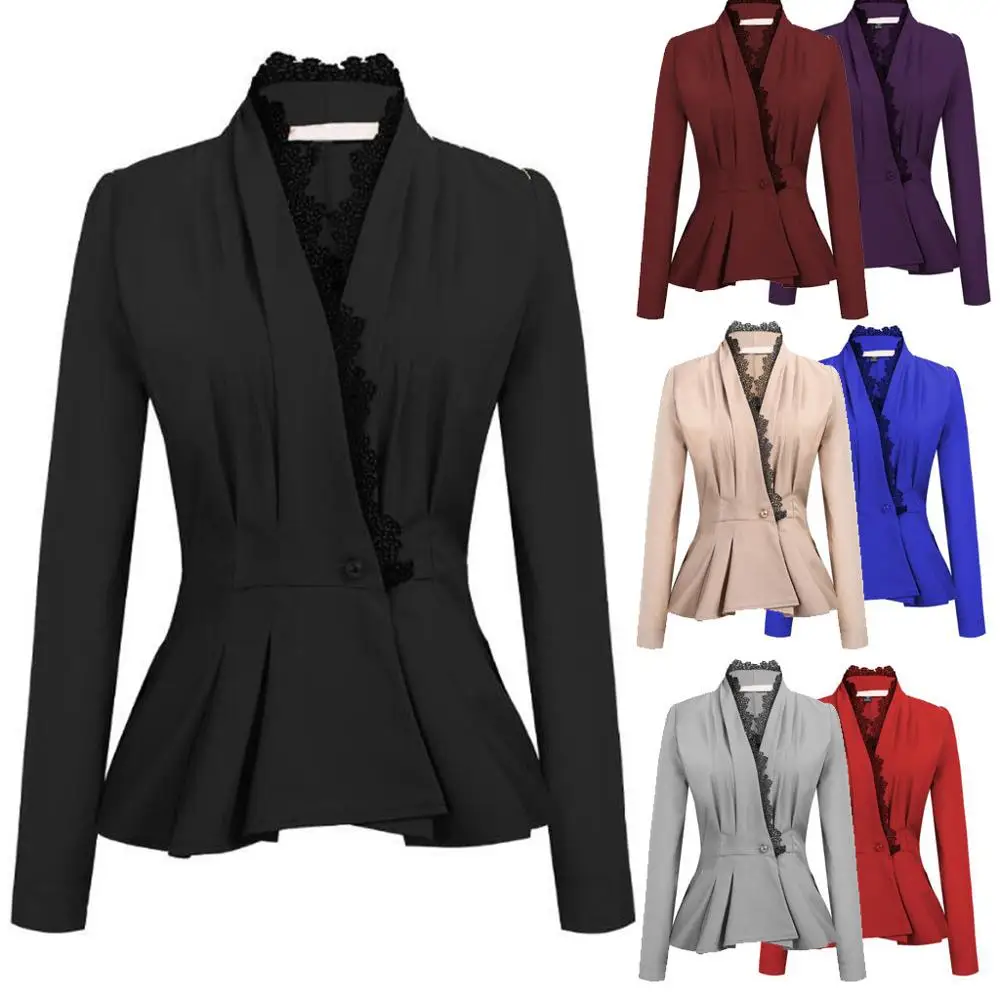 

7 Color Women OL Style Blazer Fashion Office Lady Elegant Slim Suit Coat Long Sleeve Lace Patchwork Blazers Plus Size jacket3XL