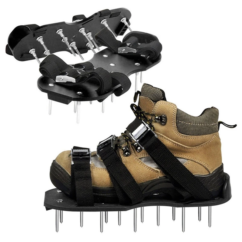 

Garden Lawn Aerator Shoes Sandal Aerating Spike Grass Pair Green Spiked Tool Loose Soil Shoes Black 30X13CM