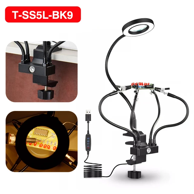 YH-KE Led 3X Magnifier Bench Vise Table Clamp Soldering Helping Hand Soldering Station USB 5Pc Flexible Arms Third Hand Tool Office Supplies YH-KE Led 3X Magnifier Bench Vise Table Clamp Soldering Helping Hand Soldering Station USB 5Pc Flexible Arms Third Hand Tool Office Supplies