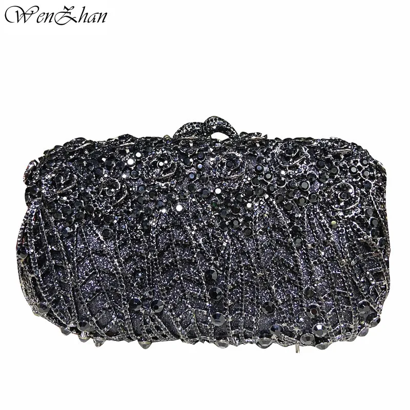 

Luxury Black Crystal Metal Clutches Women Bag Hard Case Bridal Evening Clutch Evening Bag Diamonds Wedding Rhinestone Purse A9-1