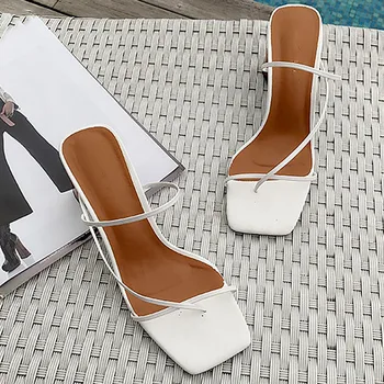 

Women Flip Slippers 2020 Flop Square Toe Fashion Ladies Woman High Heels Summer Women's Square Heels Outdoor Slides Female Shoes