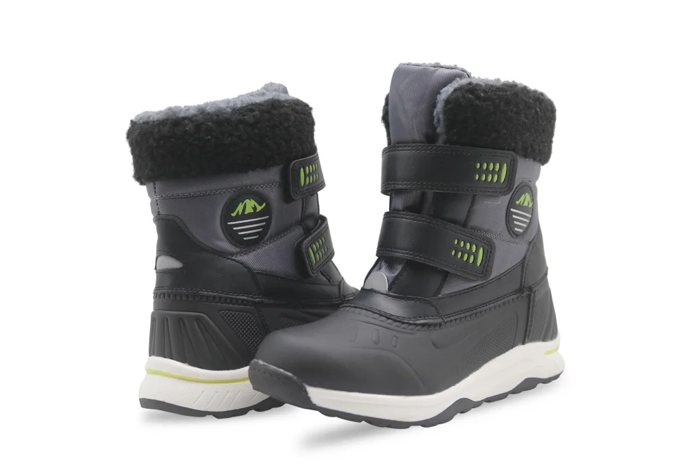 Apakowa/теплые зимние ботинки с шерстяной подкладкой для мальчиков; легкие водонепроницаемые Нескользящие уличные ботинки для маленьких детей на холодную погоду