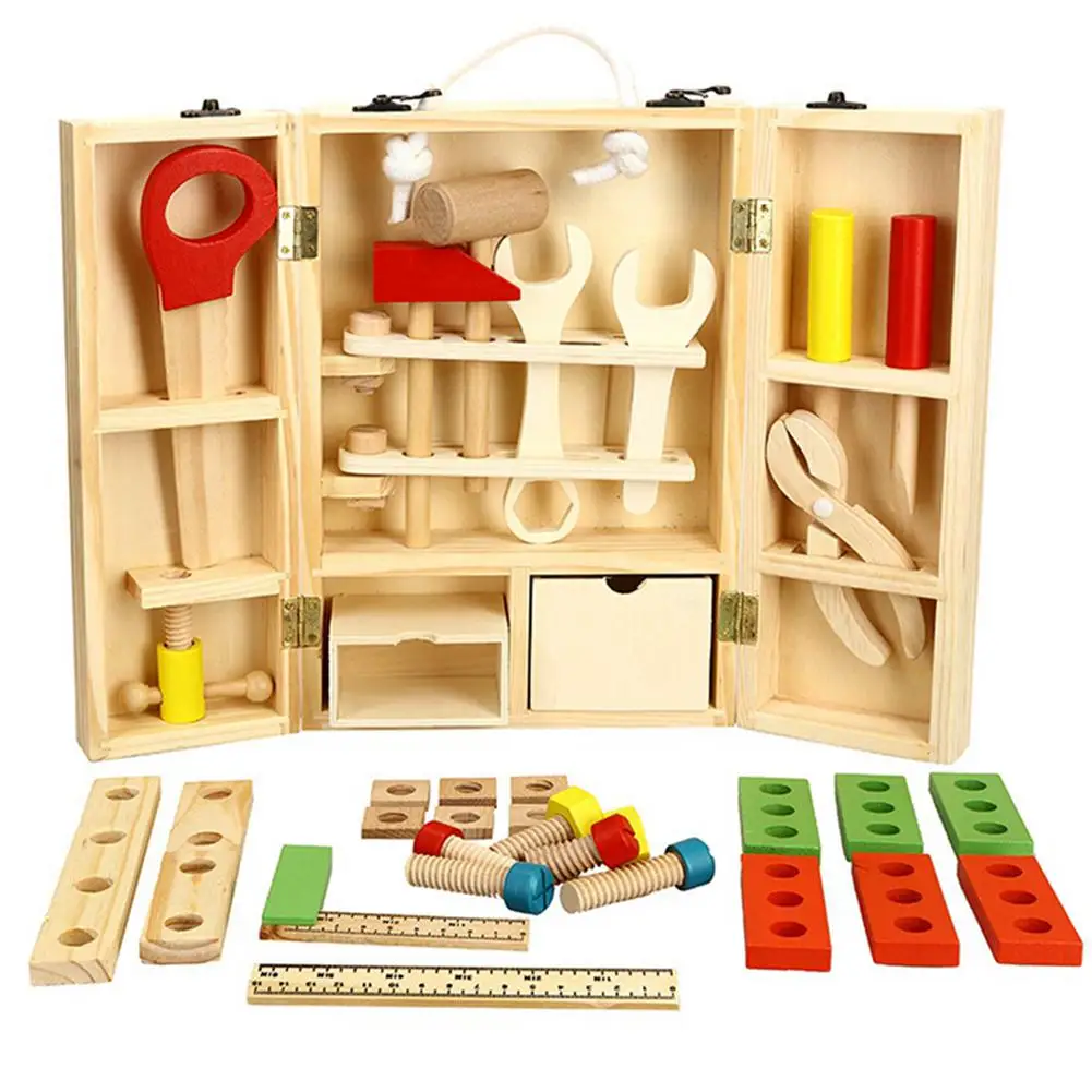 

None Kids Wooden Tool Box Set Construction Toys Wooden Toys for Children Pretend Play Kids Tool Toy Set