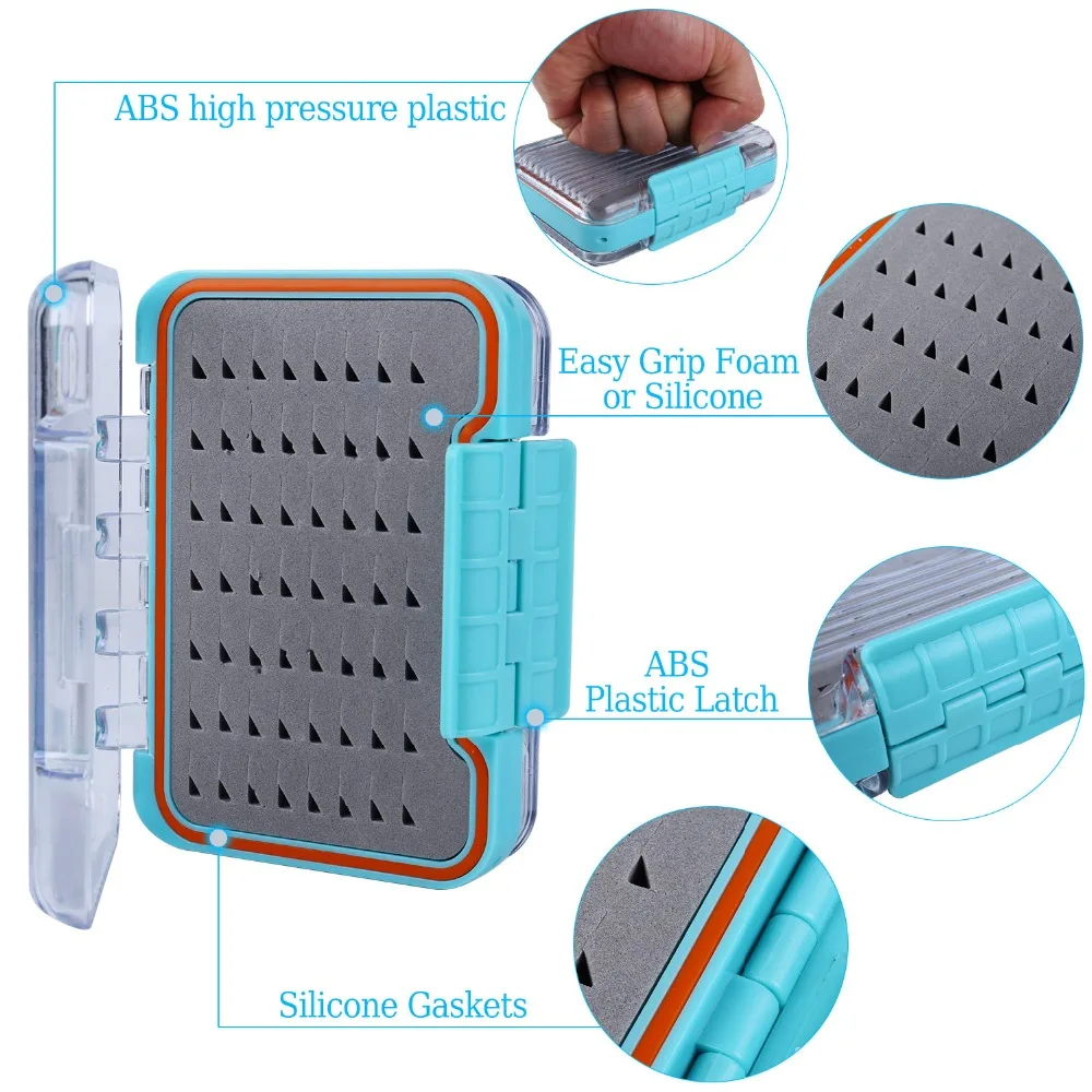 Sougayilang Двусторонняя открытая коробка для ловли нахлыстом, чехол для рыболовных снастей, портативная Водонепроницаемая коробка для ловли мух, мух, крючки, удобная ручка из пенопласта