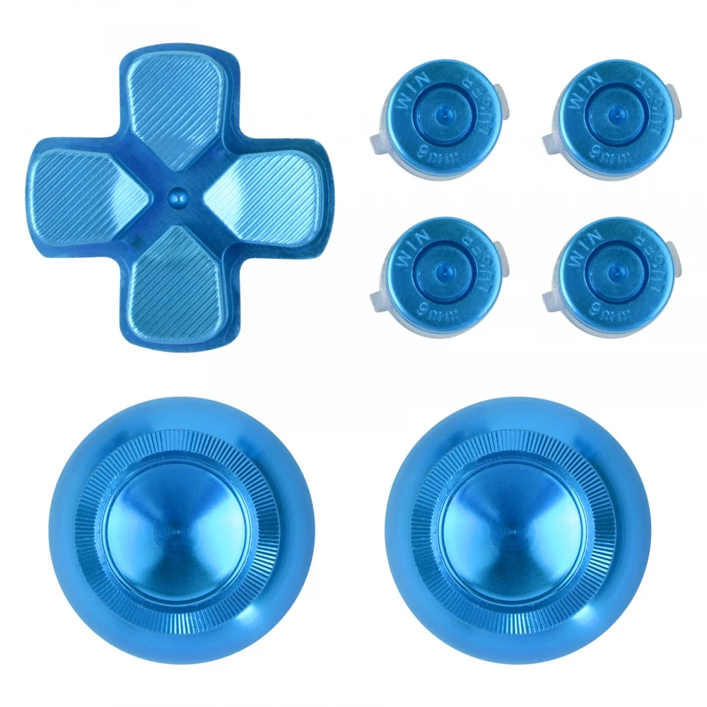 

eXtremeRate Blue Metal Buttons for PS4 Contrller, Aluminum Analog Thumbsticks Dpad Bullet Buttons for PS4 All Model Controller