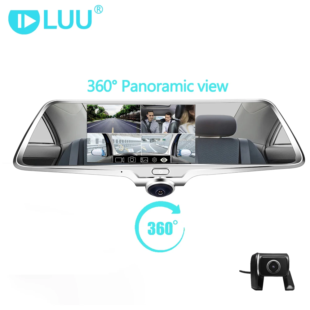 

LUU 5'' 1080P FHD Rearview Mirror IPS Touch Screen Uber dash cam 360 degree Full HD Fisheye Lens car dvr Camera