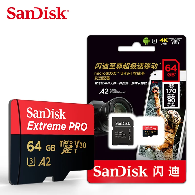 SanDisk Extreme PRO Micro SD Card 64GB 128GB 256GB A2 Flash Memory Cards High Speed up to 170MB/s microSDXC V30 U3 TF Cards sony memory card Memory Cards