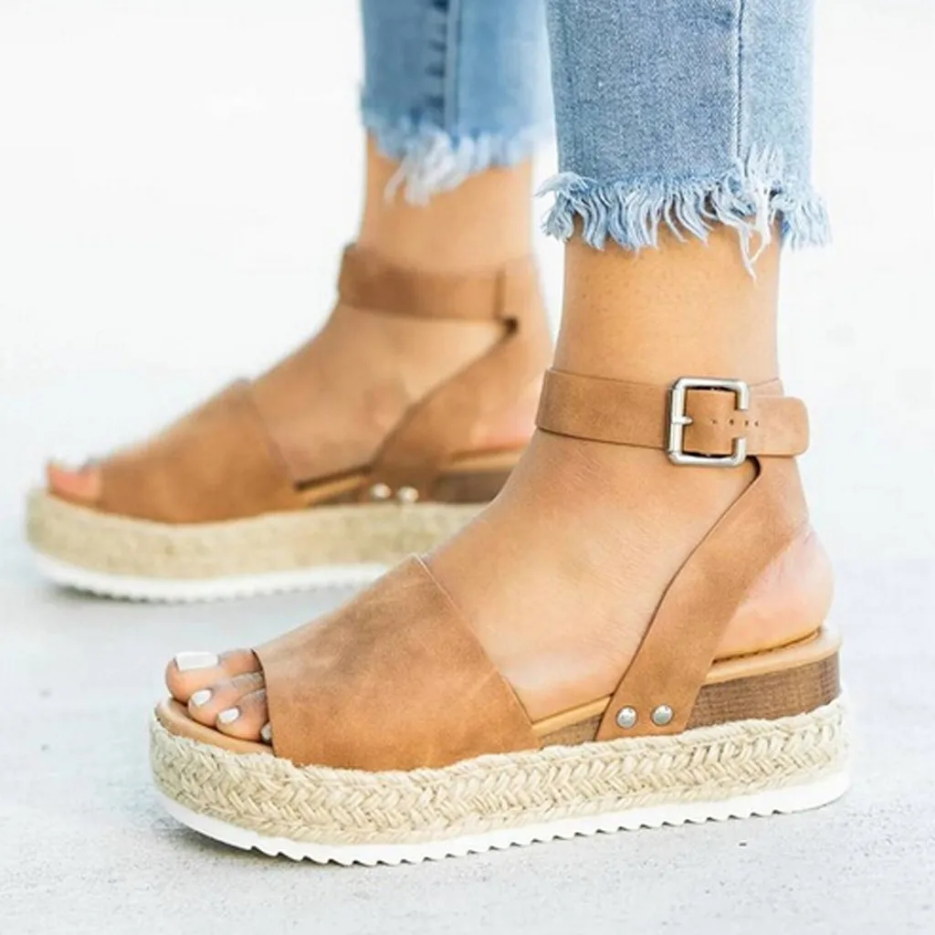 

Jodimitty Casual Women's Rubber Sole Studded Wedge Buckle Ankle Strap Open Toe Sandals Chaussures Femme Ete 2020 Sandales Plates