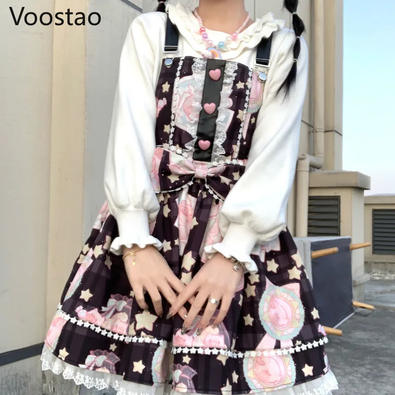 Lolita Dress Japanese Sweet Kawaii Jsk Lolita Dress Women Vintage Victorian Gothic Cartoon Sleeveless Bow Lace Princess Tea Party Dresses