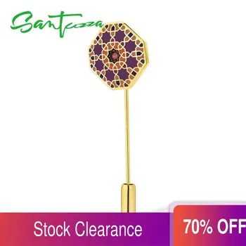 

SANTUZZA Silver Brooch for Women Authentic 925 Sterling Silver Geometry Pattern Infinity Element Fine Jewelry Handmade Enamel