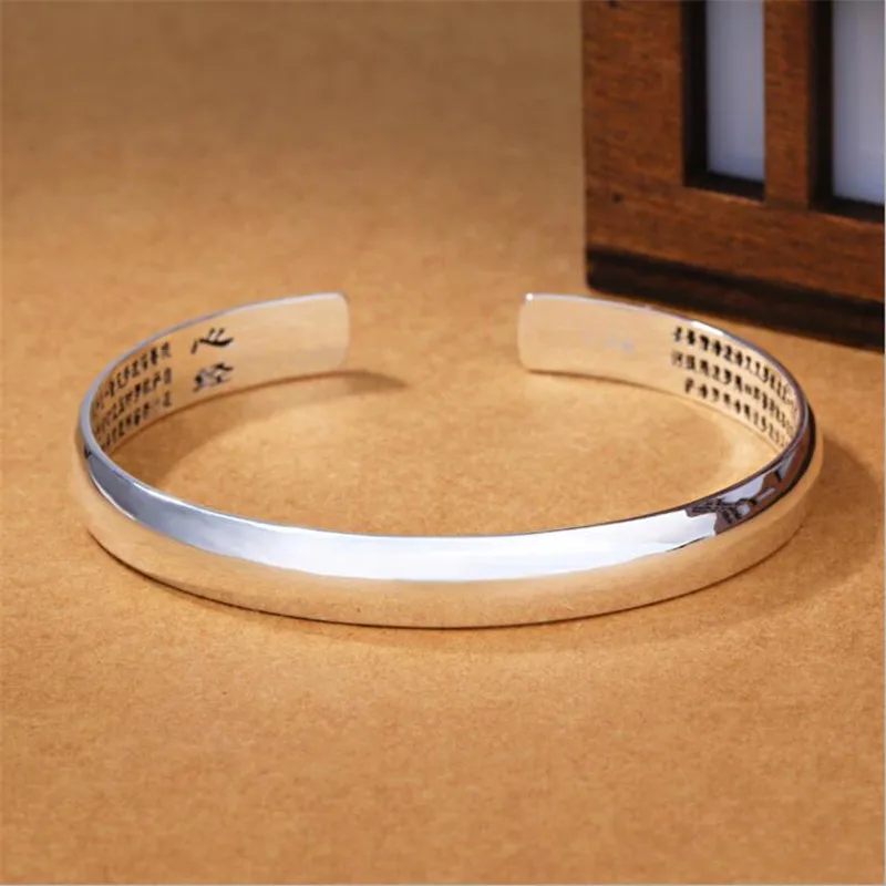 New Arrival Simple Fashion Lettering Bracelets 925 Sterling Silver Jewelry Buddhist Scriptures Heart Exquisite Bangles SB200