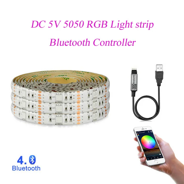 Bluetooth Controller USB Светодиодная лента 5050 RGB сменный светодиодный фоновый светильник для ТВ 50 см 1 м 2 м 3 м 4 м 5 м DIY гибкий светодиодный светильник - Испускаемый цвет: Bluetooth Controller