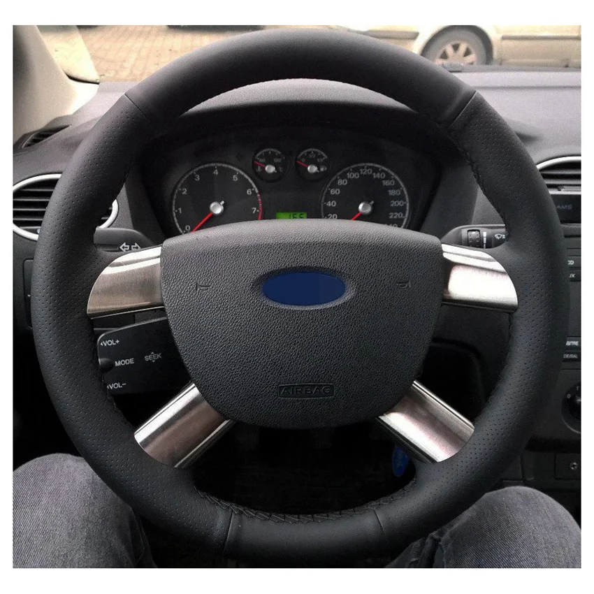 Ручная сшитая черная накладка на руль из искусственной кожи для Ford Kuga 2008-2011 Focus 2 2005-2011 C-MAX 2007-2010