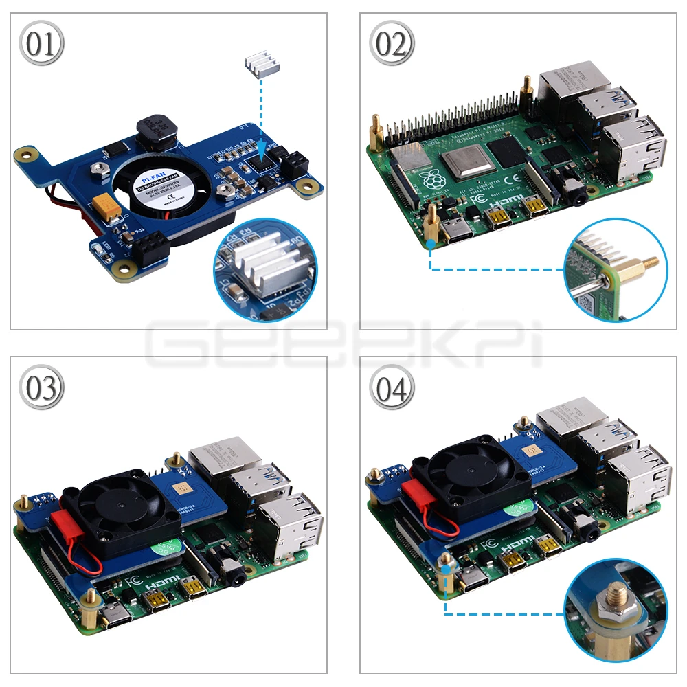 GeeekPi Raspberry Pi PoE HAT модуль питания через Ethernet плата расширения с охлаждающим вентилятором 30x30x7 мм для Raspberry Pi 4B/3B