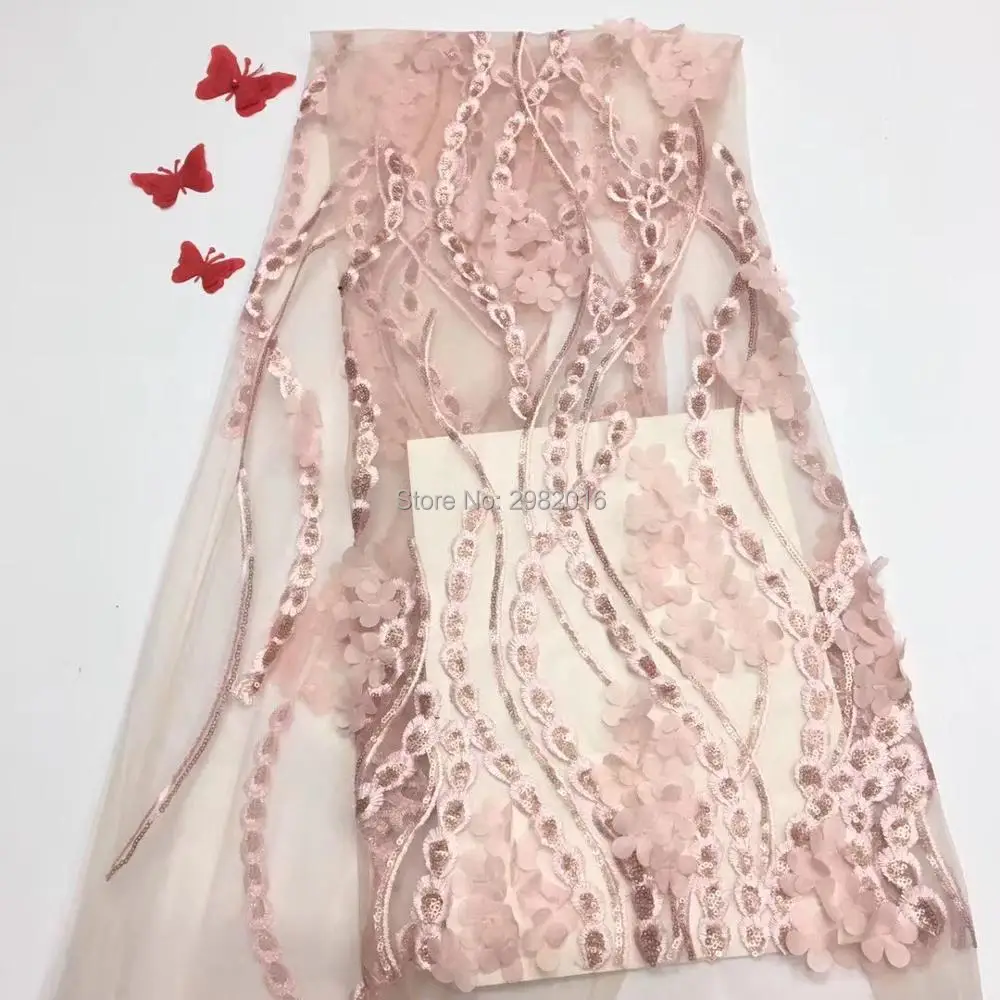 

African lace fabric high quality flower 3D applique heavy sequins beaded bridal lace fabric Nigeria handmade ZP1173-5