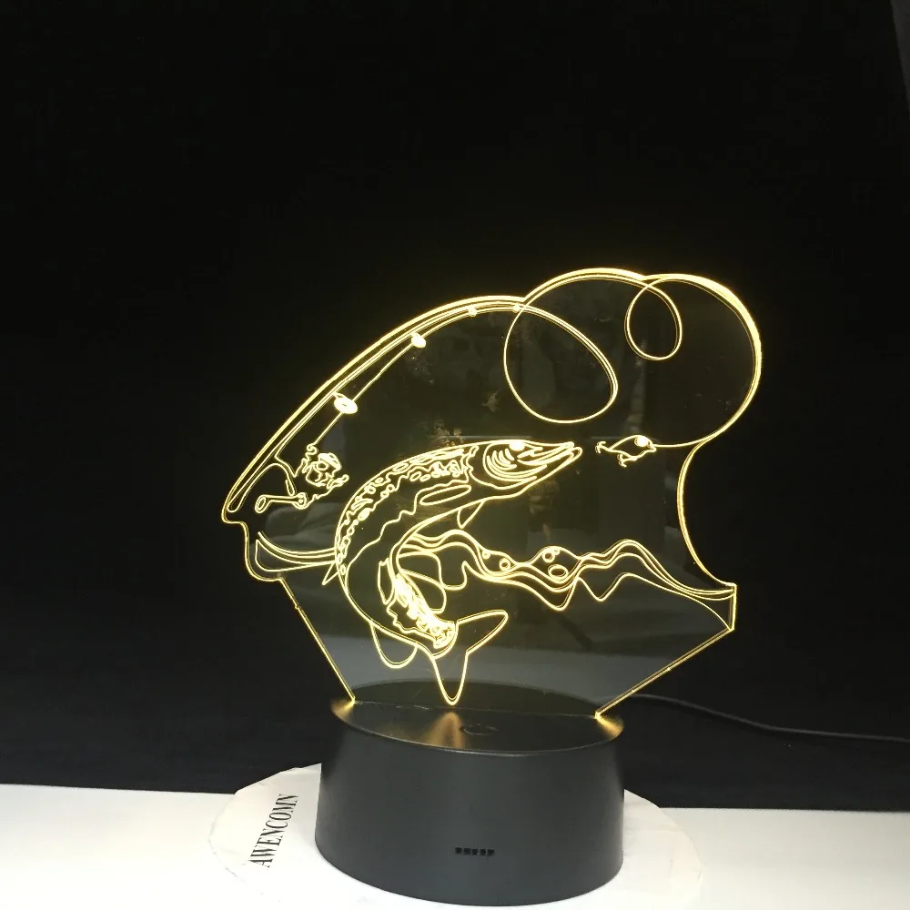 7 цветов Изменение спальни 3D Led большой рыбы ловить светильник Usb Ночник декор для рыбалки подарки для поклонников настольная лампа 4285