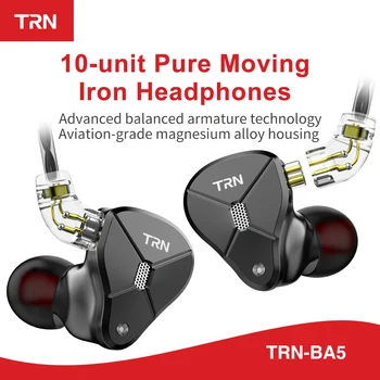 

3.5mm Jack TRN BA5 Earphones 0.75mm 2pin Metal In Ear Earphone Wired Headset HIFI 101dB Earphones Earhook for Smartphone MP3