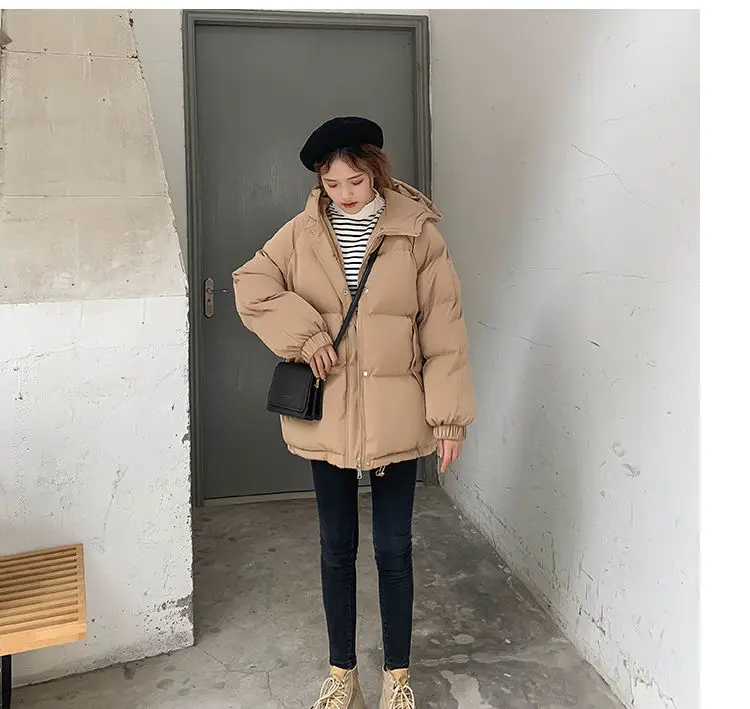 New 2021 Women Short Jacket Winter Thick Hooded Cotton Padded Coats Female Korean Loose Puffer Parkas Ladies Oversize Outwear maxi puffer coat