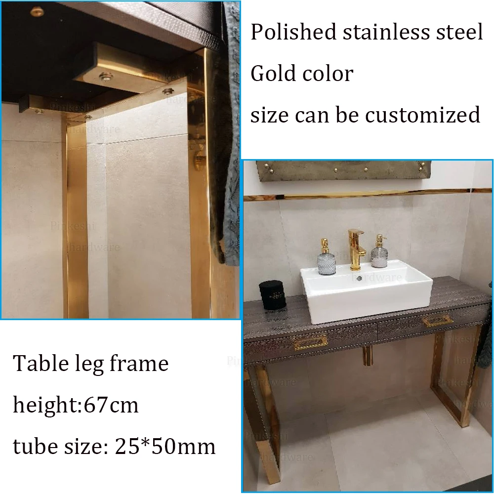 

Customized Size Polished Stainless steel table legs cabinet supporting frame furniture feet 67cm 2pcs gold color