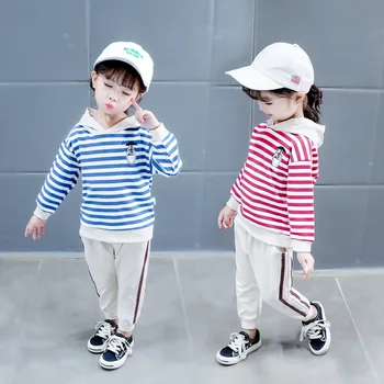 

Spring children baby girls clothes outfits hooded striped sweater + sports pants suit for baby girls clothing casual jacket sets