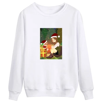 

Harajuku Men Women Christmas Style Print Hoodies Pullover Elegent Unisex Sport Sweatshirt White Thick Casual Hoodies
