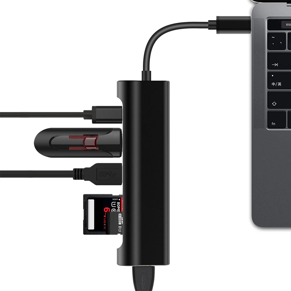 6 в 1 Тип-c Hub портативных Тип с разъемами типа c и USB 4K Разрешение HD Порты и разъёмы адаптер разветвитель TF/SD карта памяти считыватель