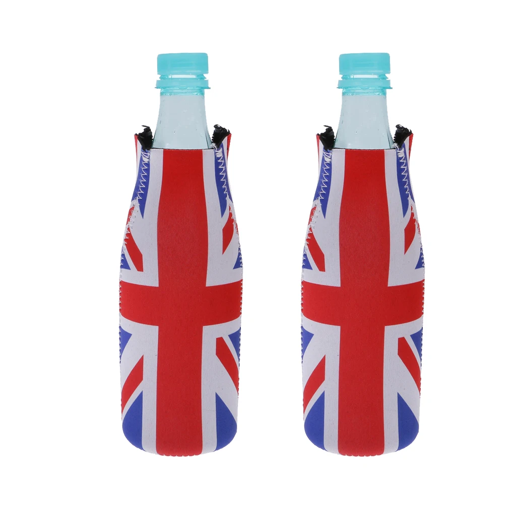 Pack 2 Neoprene Can Bottle Holder Cooler Stubby Beer Union Jack Britain Flag UK