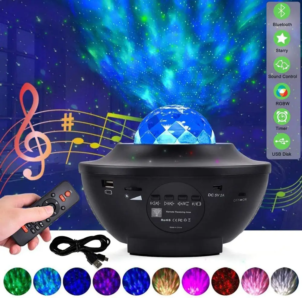 LED Galaxy Projector Starry Night Light Ocean Wave Music Player Bluetooth Rotating Children's Gift For Home Holiday Decoration