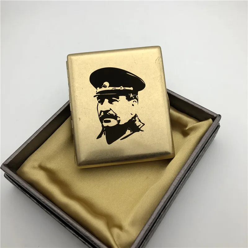 Brass Color Stalin Новое поступление, медный портсигар Джозефа Сталина, старое серебро, цветные портсигар, держатели для курения, мужской подарок с подарочными коробками, Сталин - Цвет: Brass Color Stalin