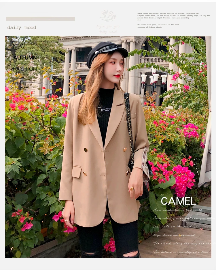 Blaser Femininas Ретро клетчатый двубортный Женский блейзер офисный женский пиджак Женский Повседневный свободный костюм пальто женская верхняя одежда